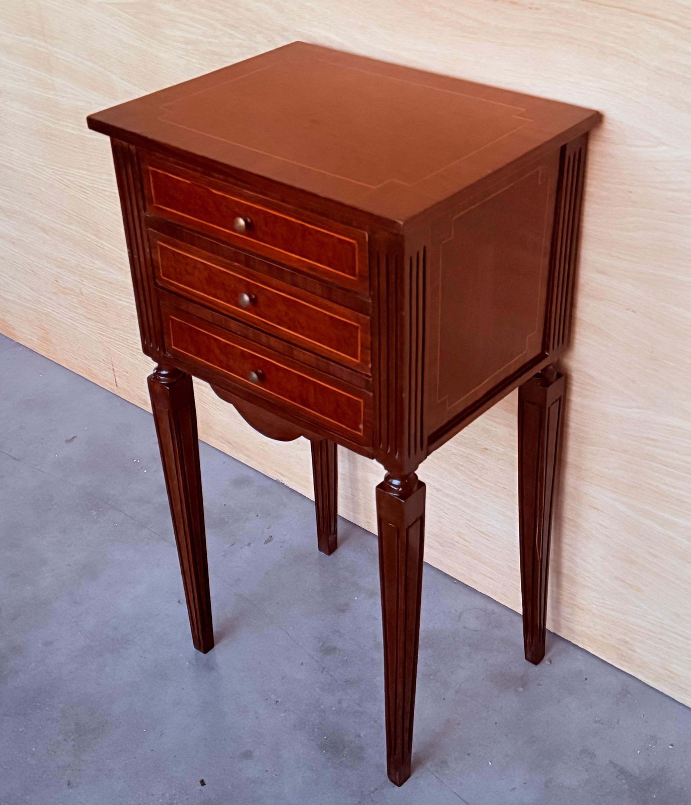 Pair Of French Marquetry Nightstands With Three Drawers And Bronze Hardware photo buy