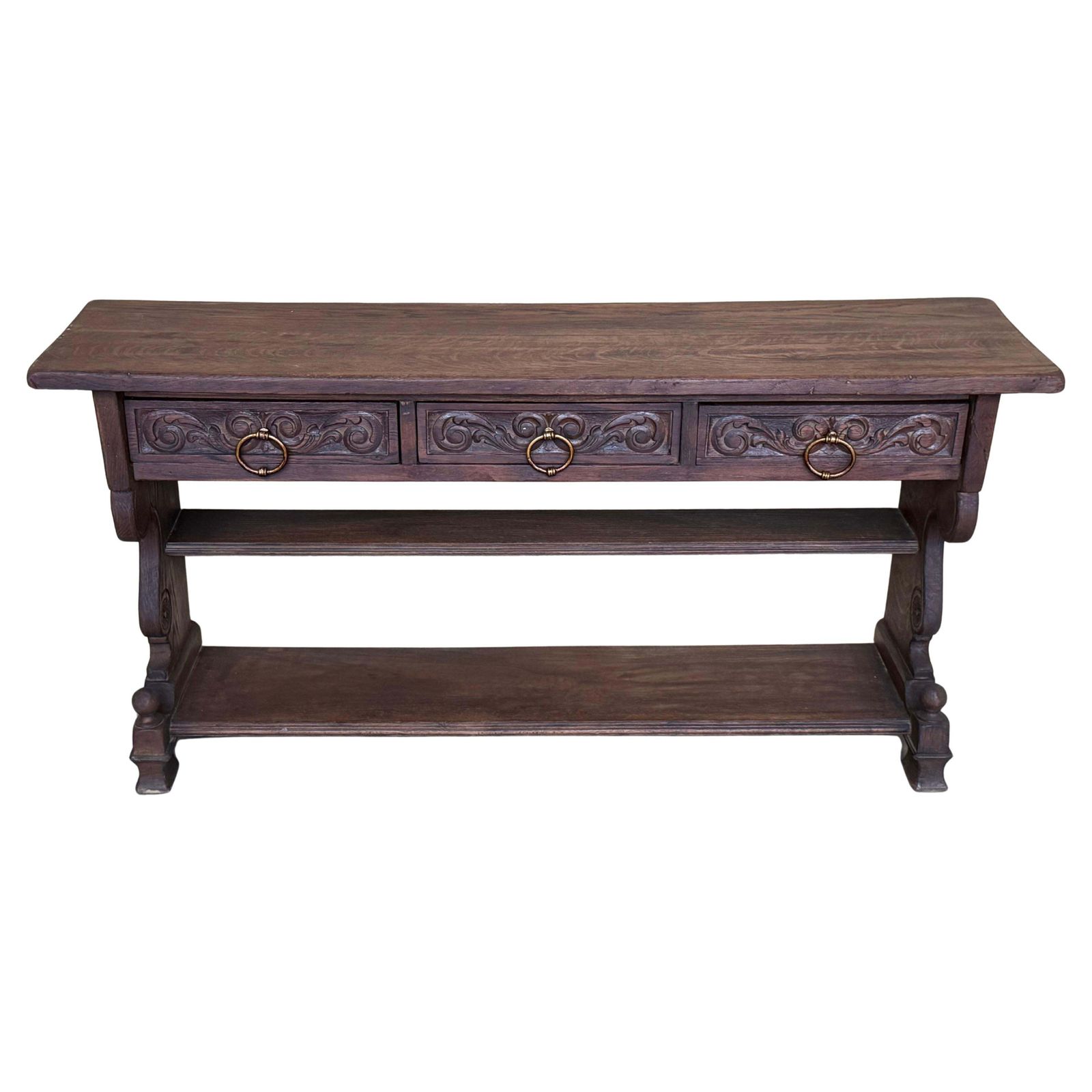 Console catalane espagnole en noyer sculpté à la main, début du XXe siècle photo furniture