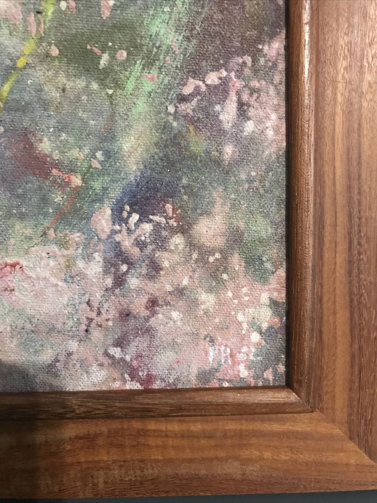 Original Abstract Painting Expressionist Canvas Signed Teak Frame 1982  Vintage photo 152.0