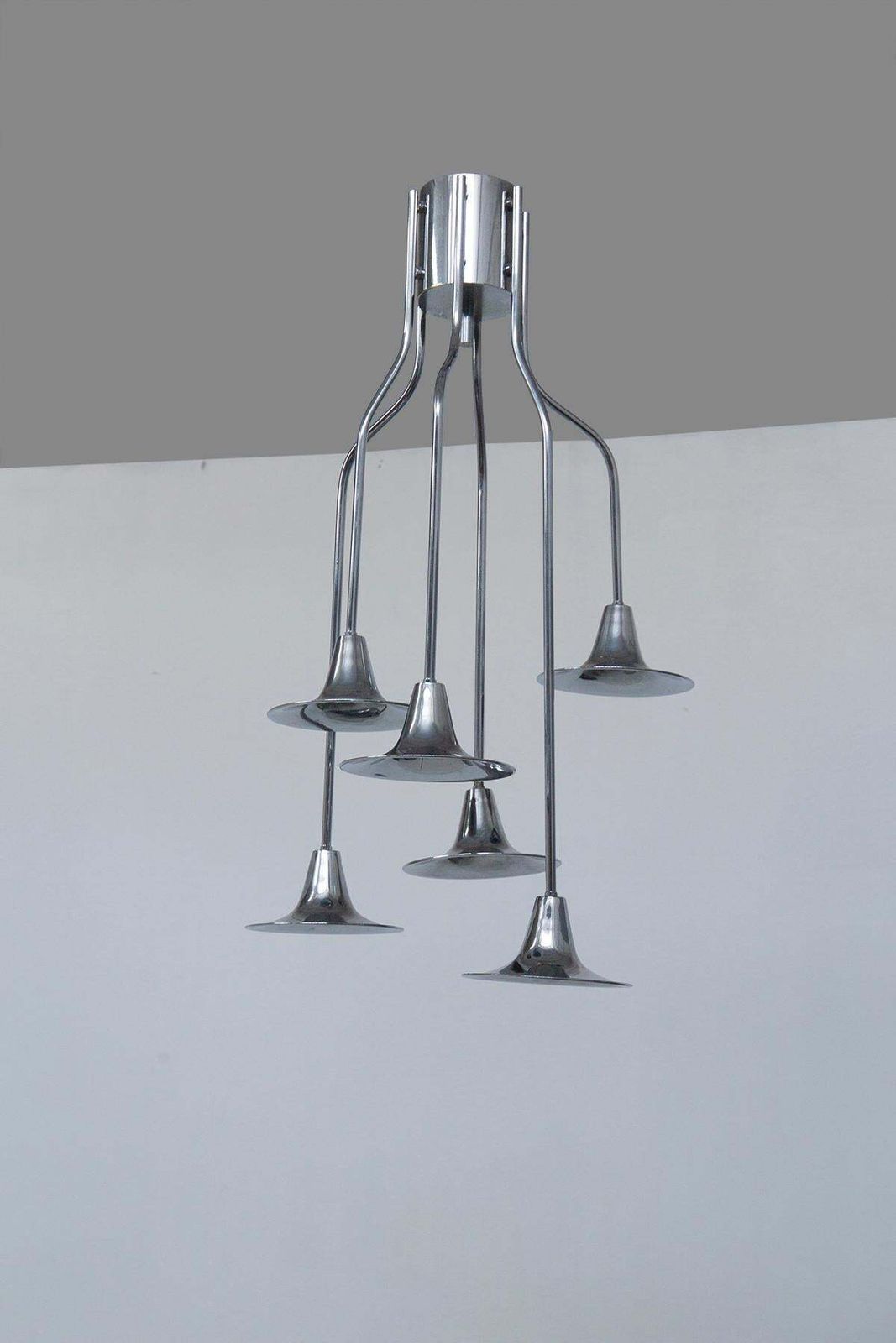 "Trumpet" Chandelier By Goffredo Reggiani 6 Lights, Space Age photo for sale