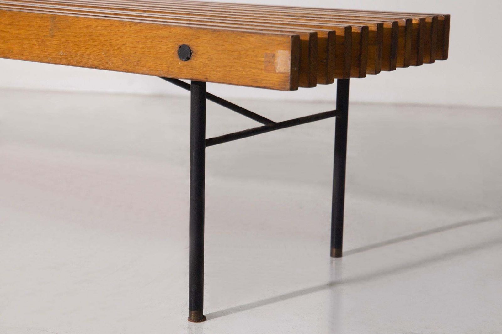 photo furniture Modernist Italian Bench In Solid Wood And Metal With Brass Tips