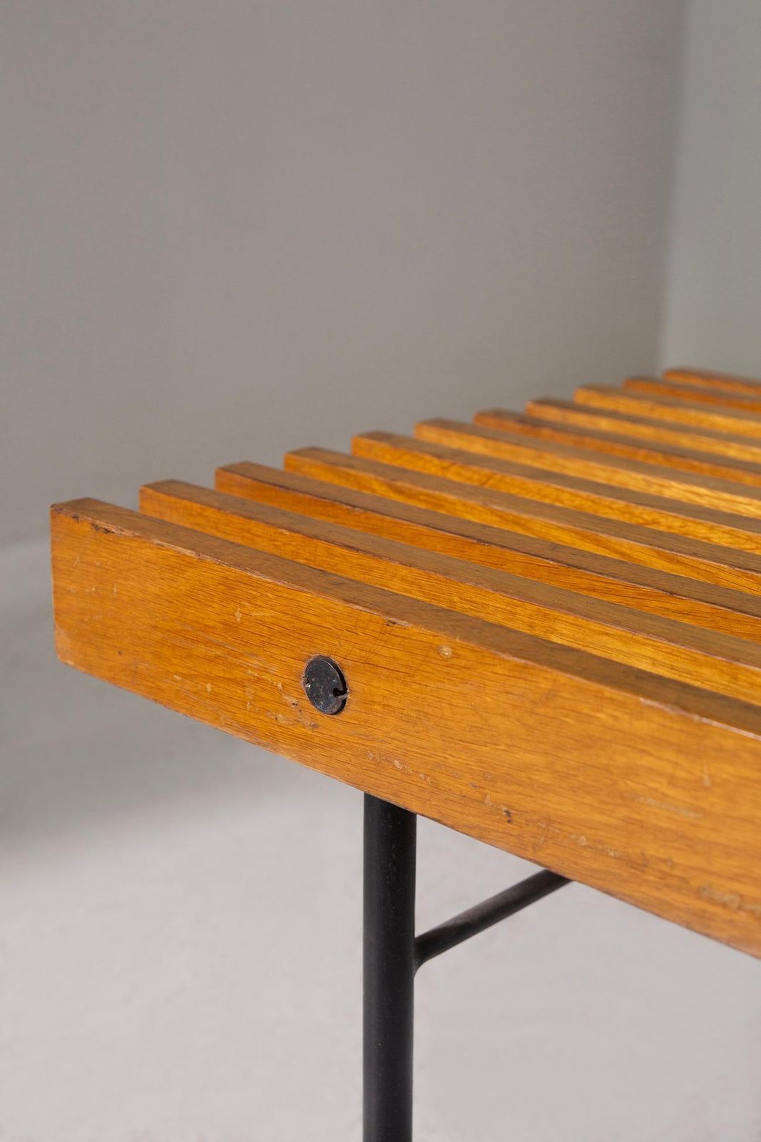 Furniture Modernist Italian Bench In Solid Wood And Metal With Brass Tips photo