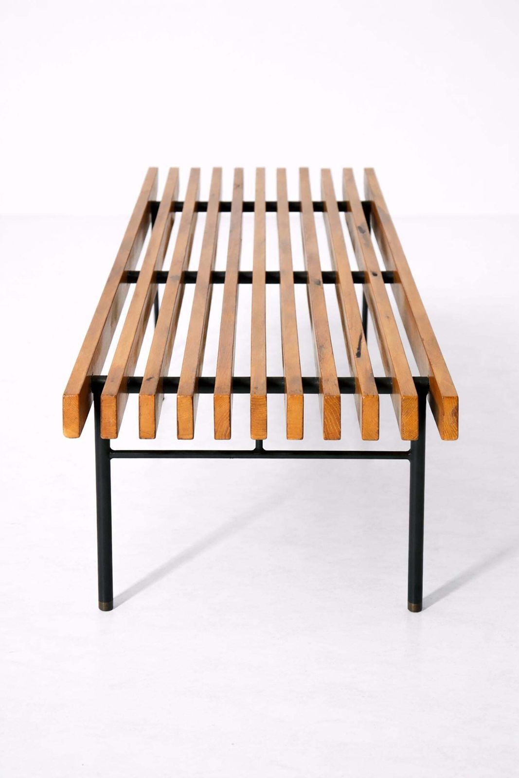 3182.0 Modernist Italian Bench In Solid Wood And Metal With Brass Tips photo