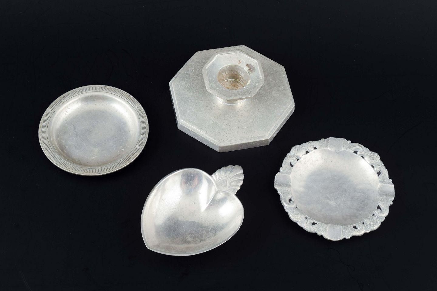 Just Andersen, Denmark. Collection Of Three Small Pewter Dishes And Candlestick. photo furniture