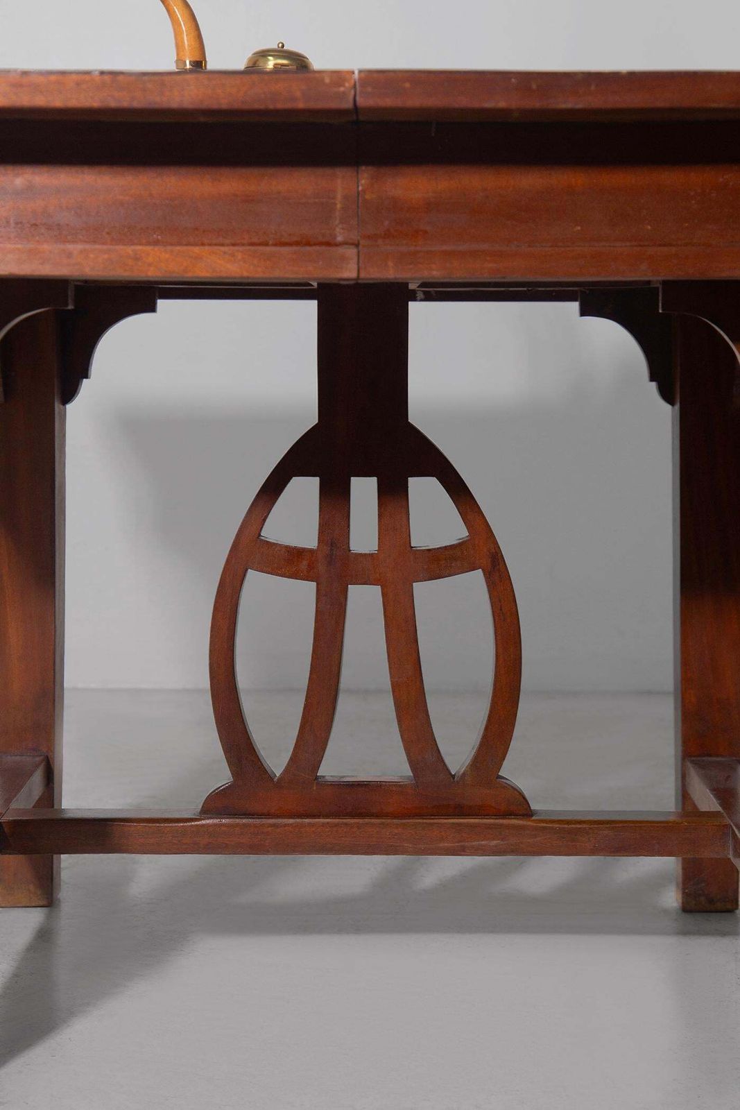 Italian Art Nouveau Walnut Extendable Dining Table With Lyre Motif Base, Liberty photo vintage