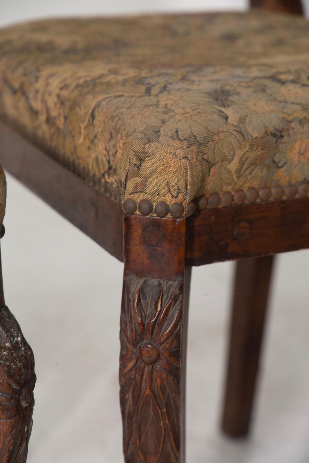 French Dining Chairs, Set Of Six With Original Upholstery And Carved Walnut Leg photo vinterior
