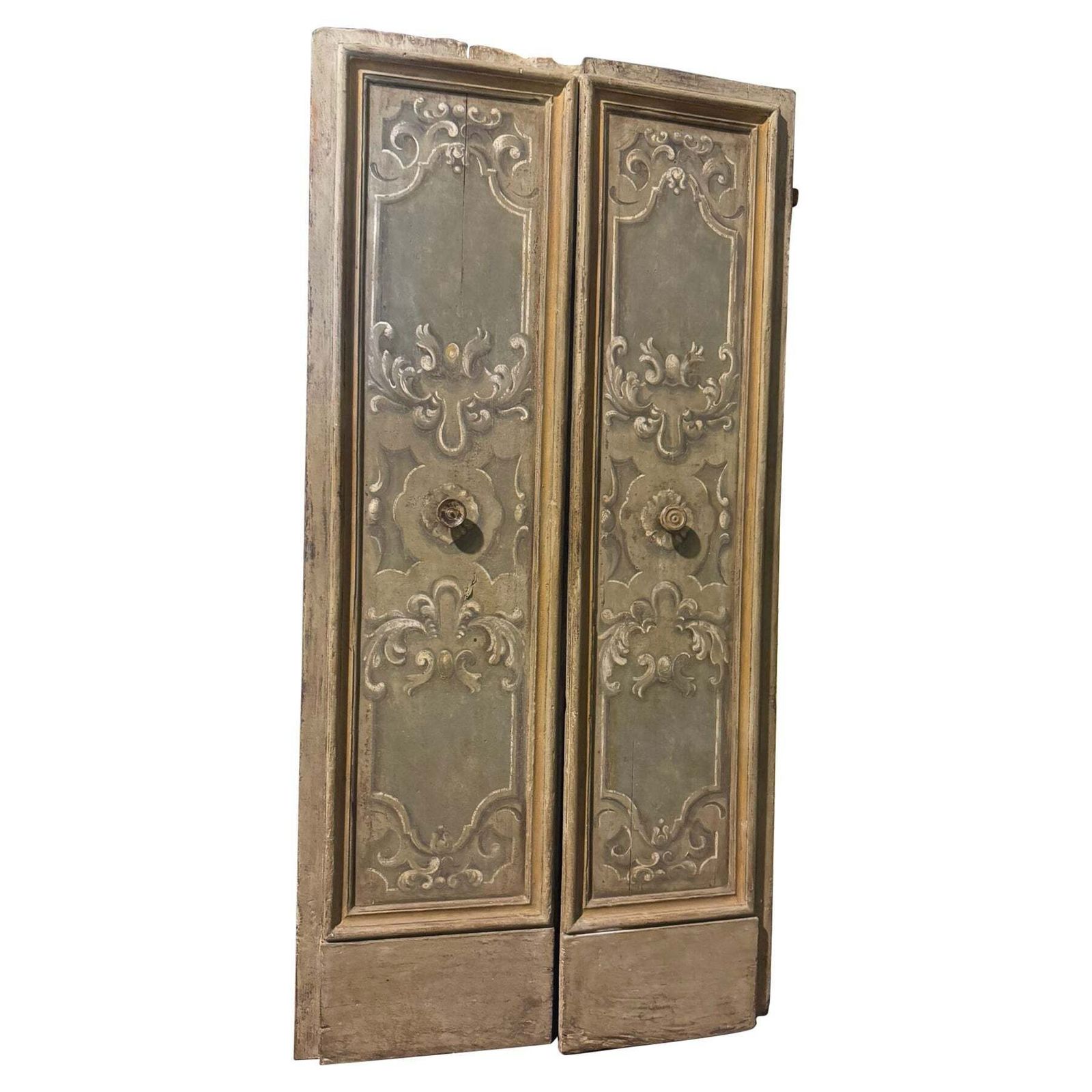 Lacquered And Painted Wooden Two Leaf Door, Italy