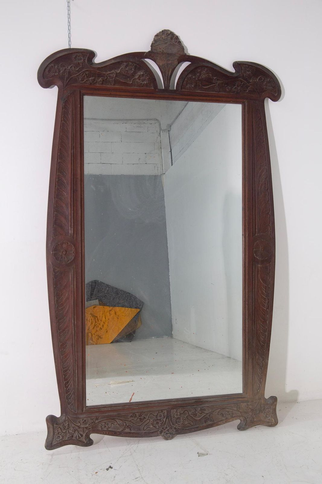 Artlarge Italian Art Nouveau Mirror In Carved Walnut With Floral Motifs photo 14848.0
