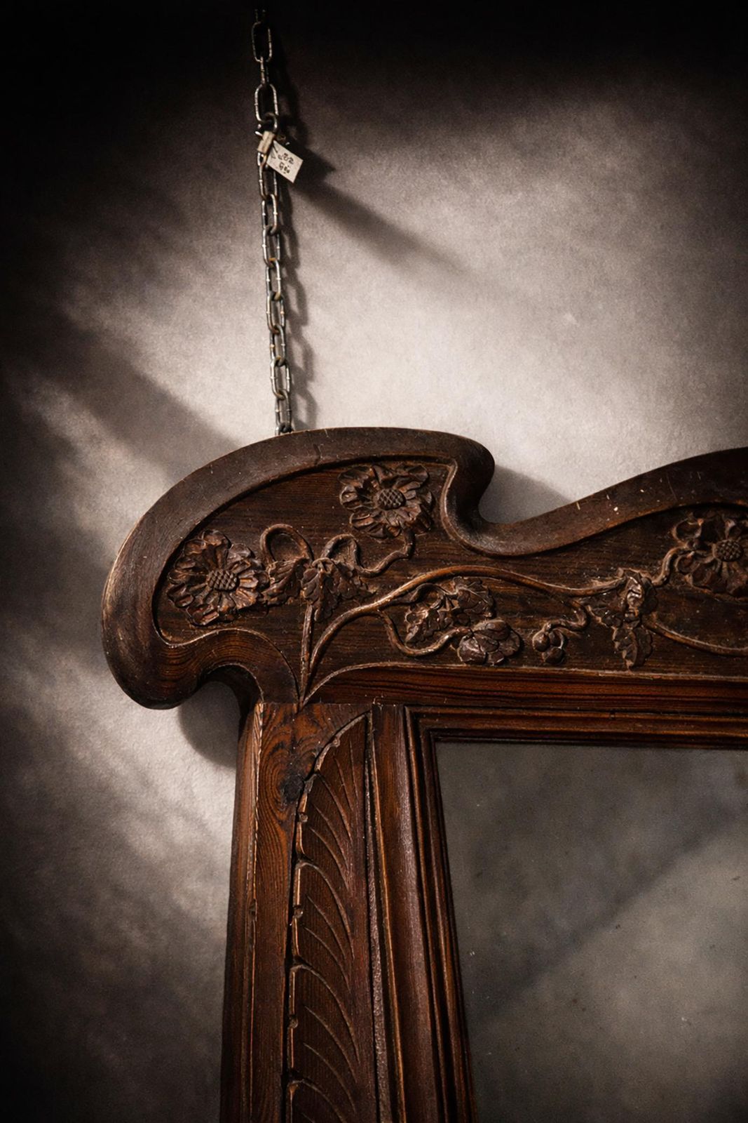photo for sale Artlarge Italian Art Nouveau Mirror In Carved Walnut With Floral Motifs