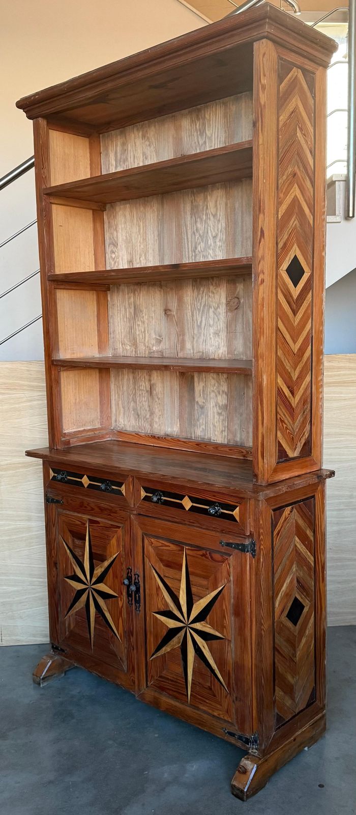 19th Pair Of Marquetry Pine Bookcase With Two Doors And Drawers photo vintage