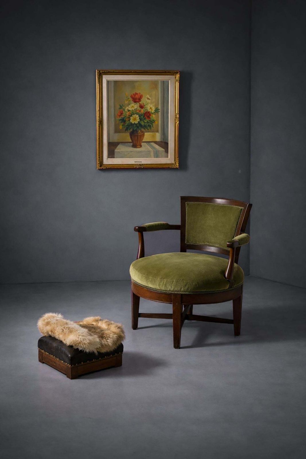 English Victorian Period Green Velvet Swivel Armchair, Malacrida Collection photo furniture