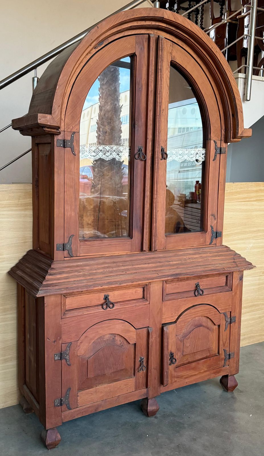 Early 20th Century Rustic Cabinet Or Cupboard In Solid Oak With Glass Front photo Furniture