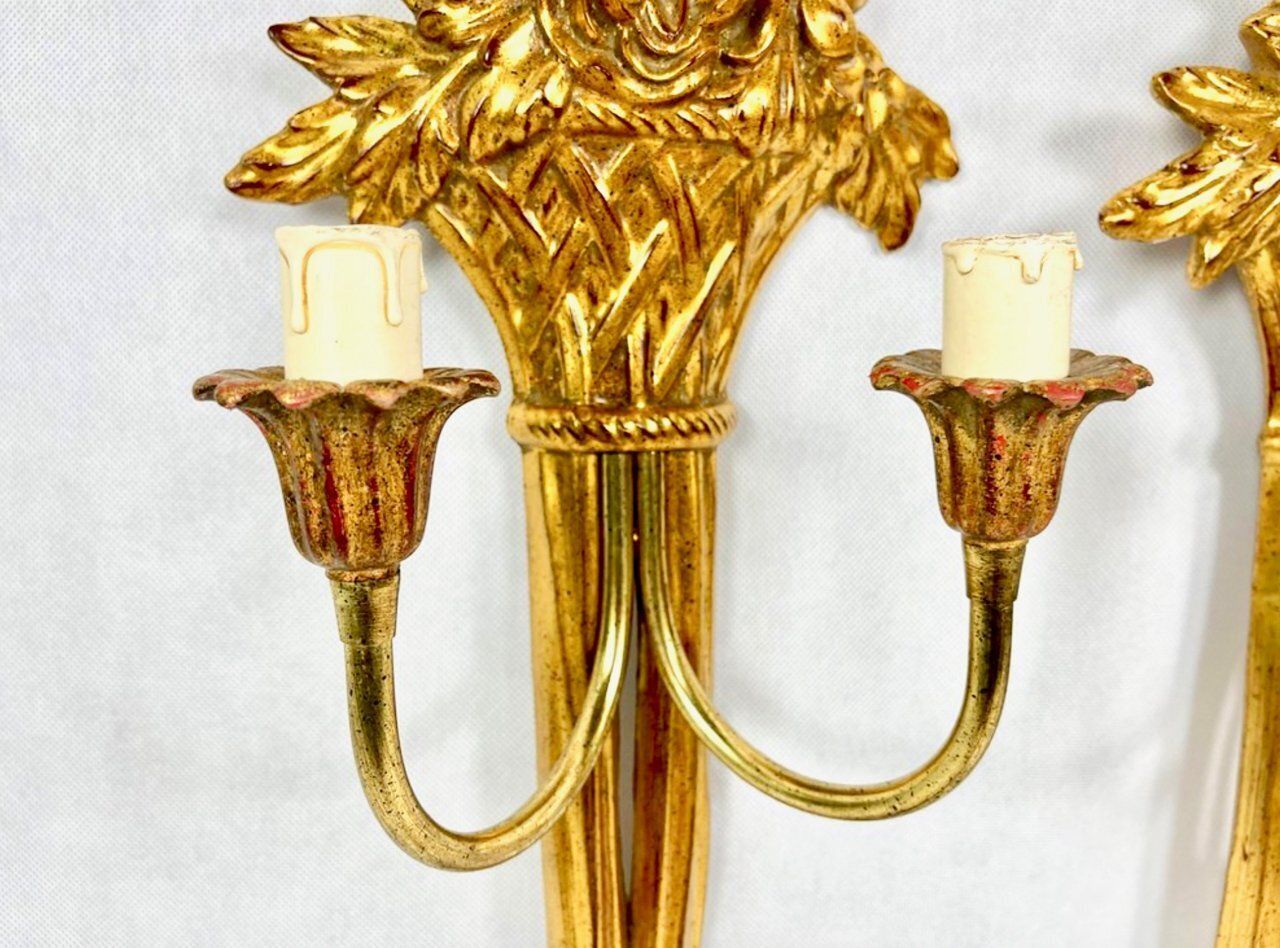 Vintage Belgian Louis XVI Style Gold Wall Lamps, 1990s, Set Of 2 photo furniture