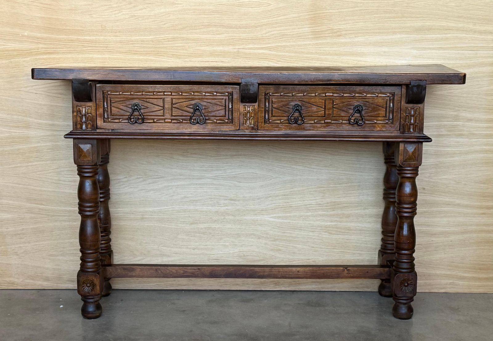 Early 20th Century Spanish Console Table With 2 Drawers And Turned Legs photo for sale