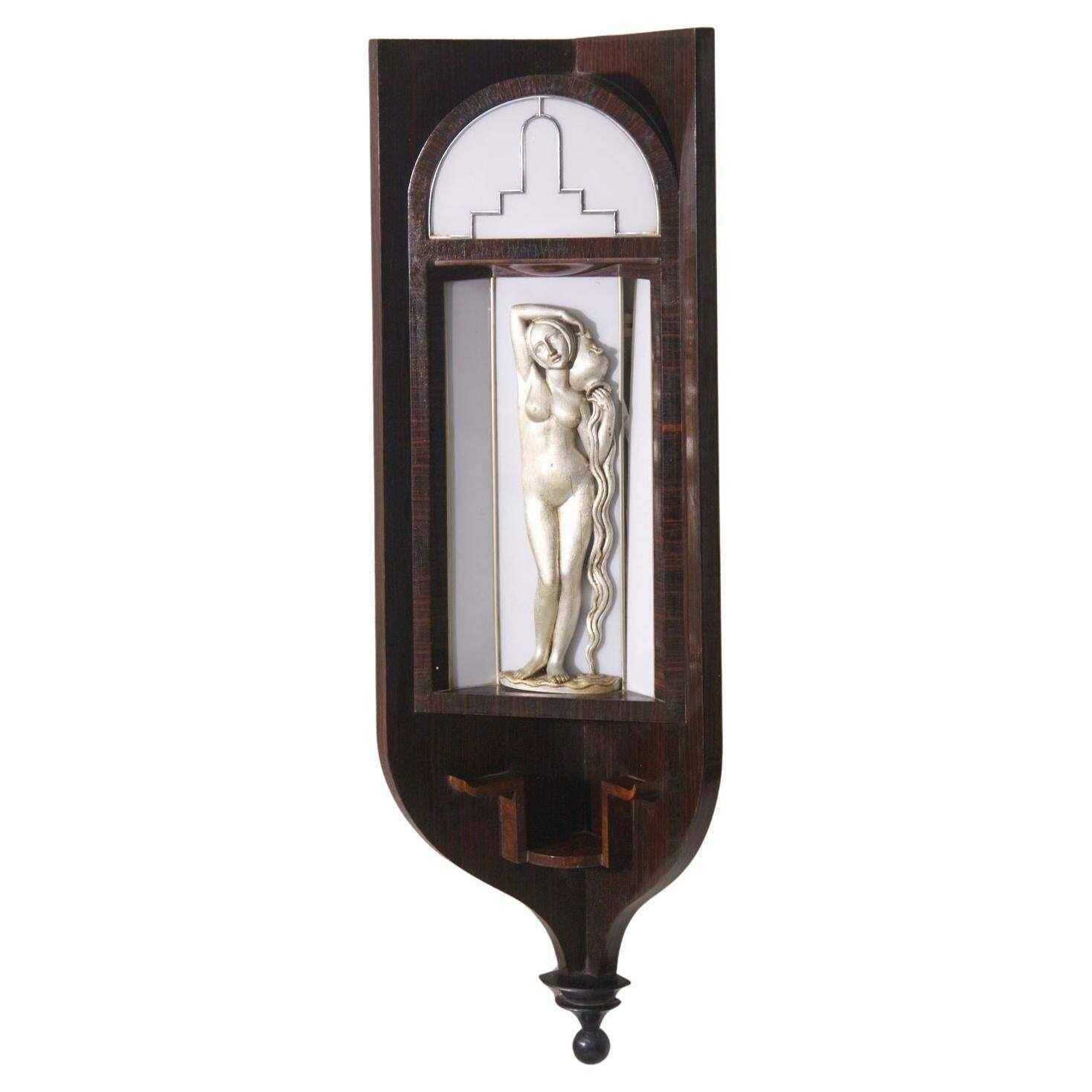 Italian Art Deco Wall Lamp In Gio Ponti Style With Silver Plated Wood Sculpture