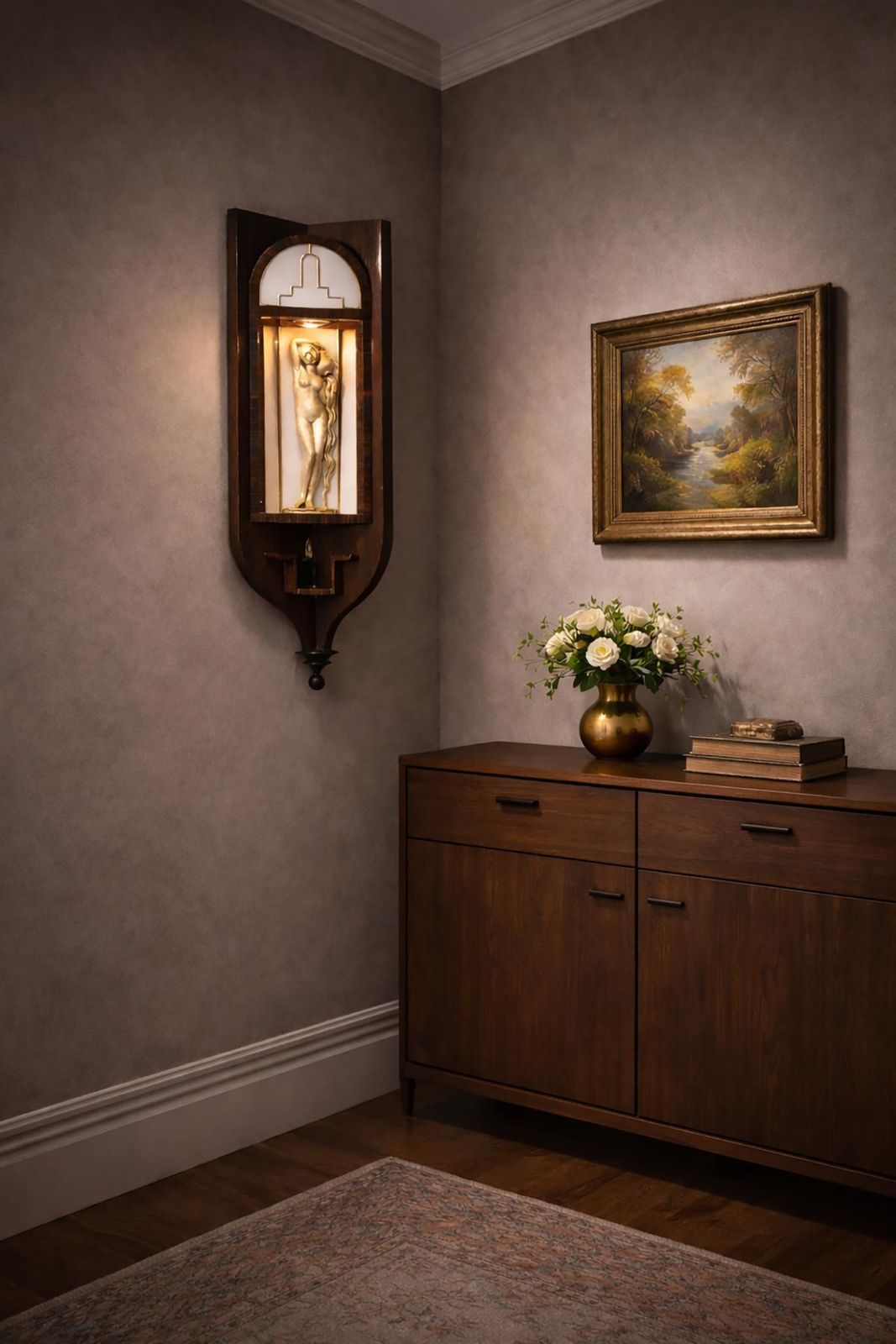 Italian Art Deco Wall Lamp In Gio Ponti Style With Silver Plated Wood Sculpture photo furniture