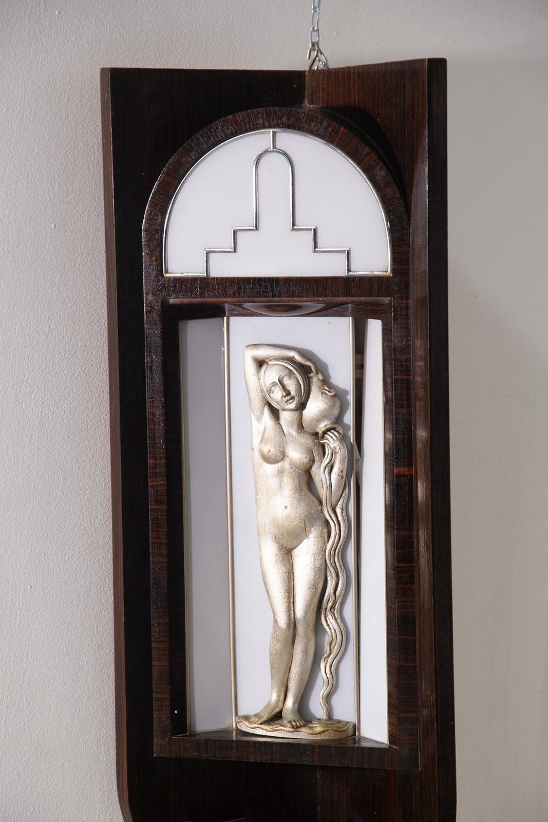 Italian Art Deco Wall Lamp In Gio Ponti Style With Silver Plated Wood Sculpture photo 4773.0
