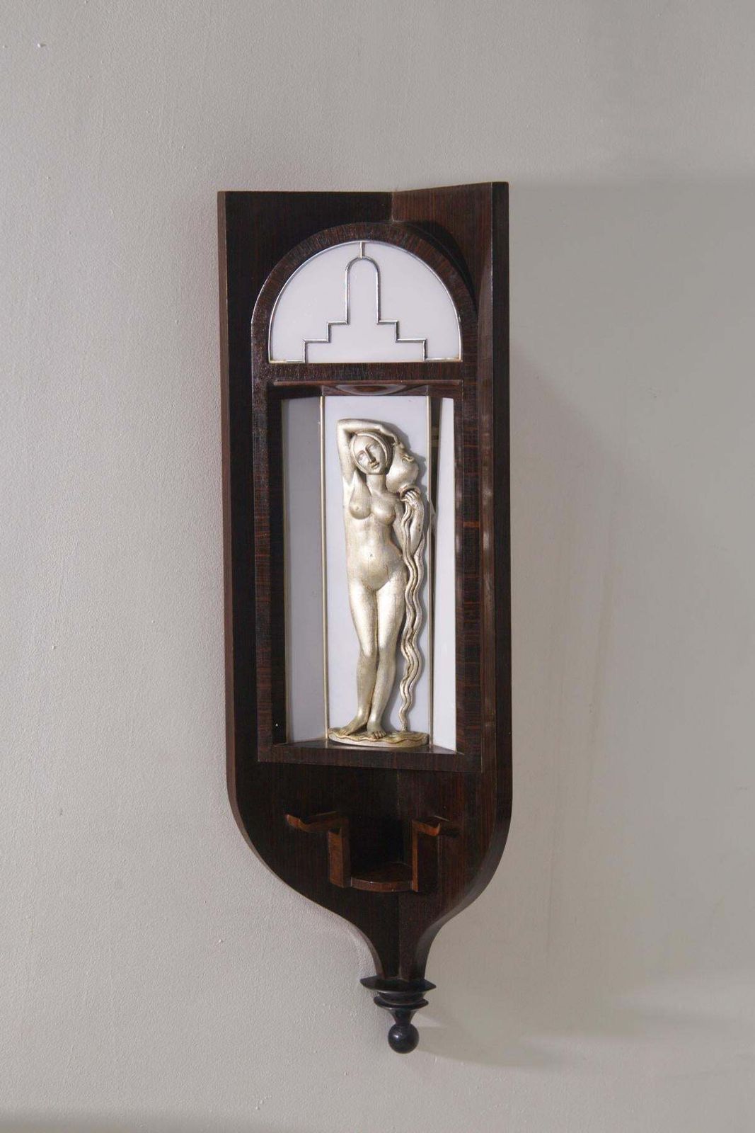 photo for sale Italian Art Deco Wall Lamp In Gio Ponti Style With Silver Plated Wood Sculpture