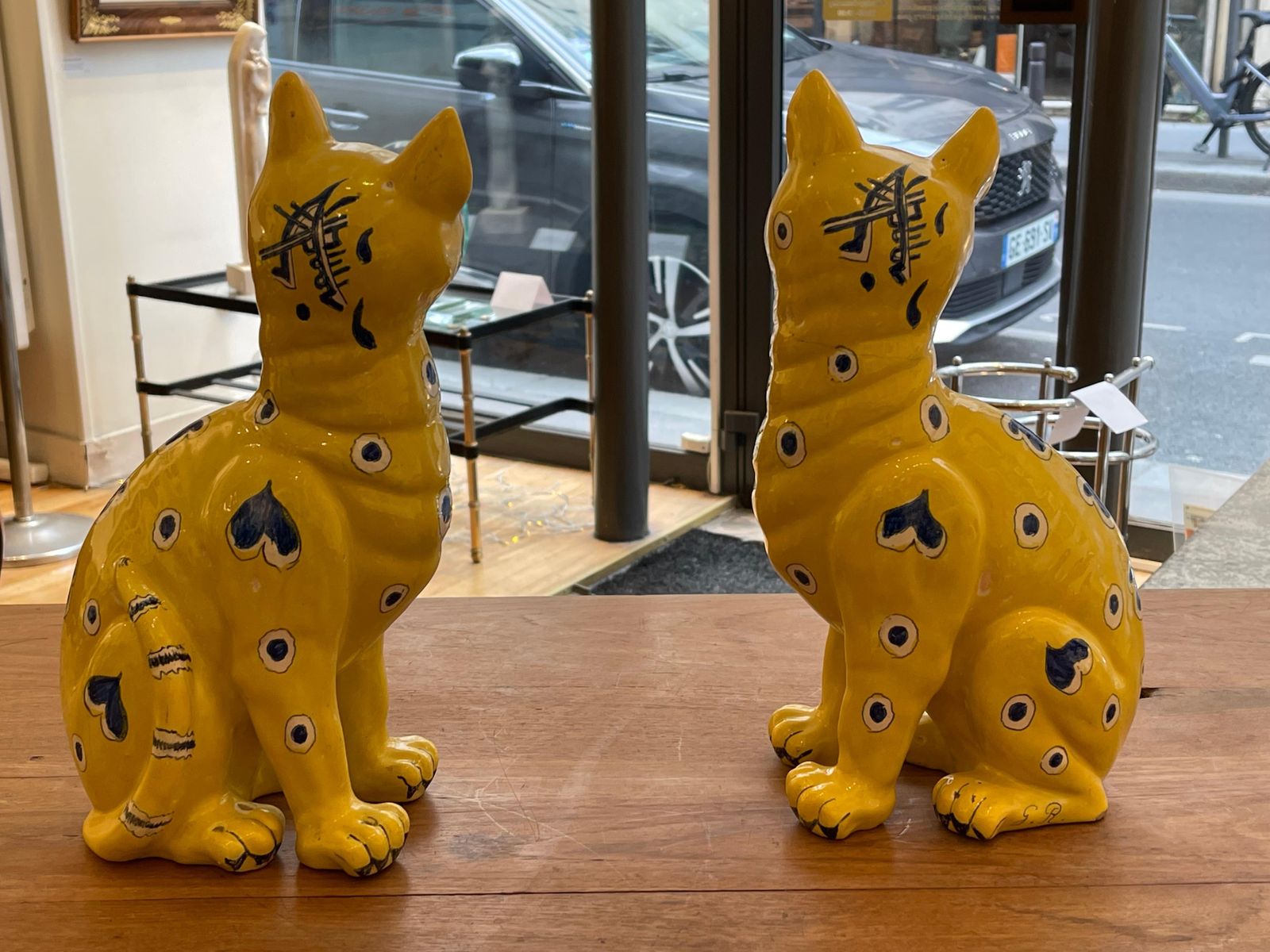 Two Yellow Faience Ceramic Cats, Emile Gallé For Gallé Reinemer photo furniture