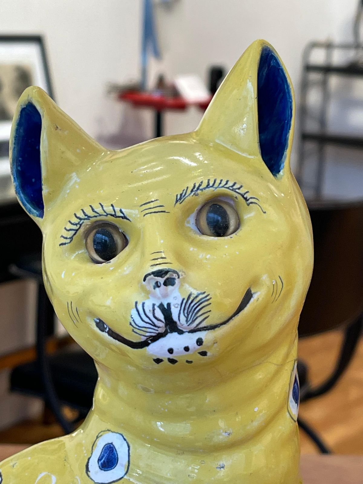 photo buy Two Yellow Faience Ceramic Cats, Emile Gallé For Gallé Reinemer