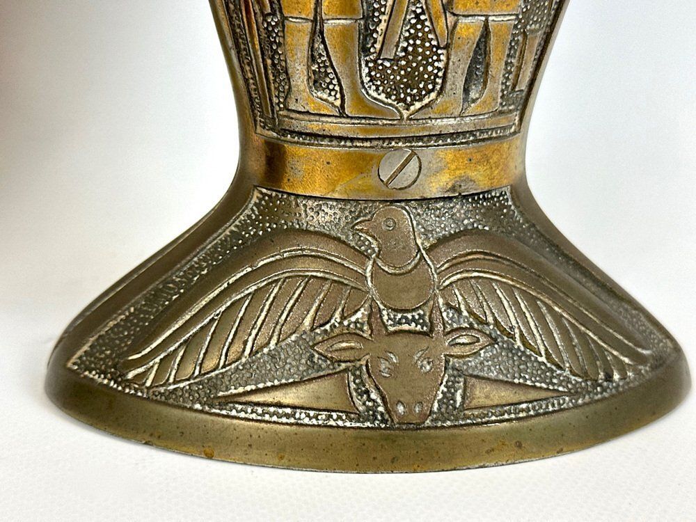 Egiptian Scenes Galvanized Metal Vases, 1900s, Set Of 2 photo Home Decor