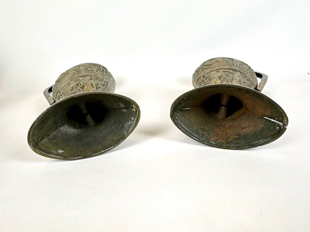 photo furniture Egiptian Scenes Galvanized Metal Vases, 1900s, Set Of 2