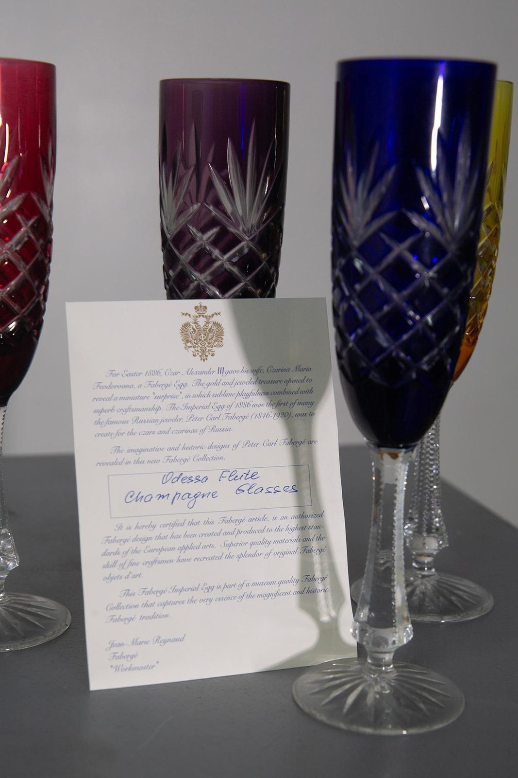 Set Of 6 Peter Carl Faberge Odessa Crystal Champagne Flutes, Signed photo buy