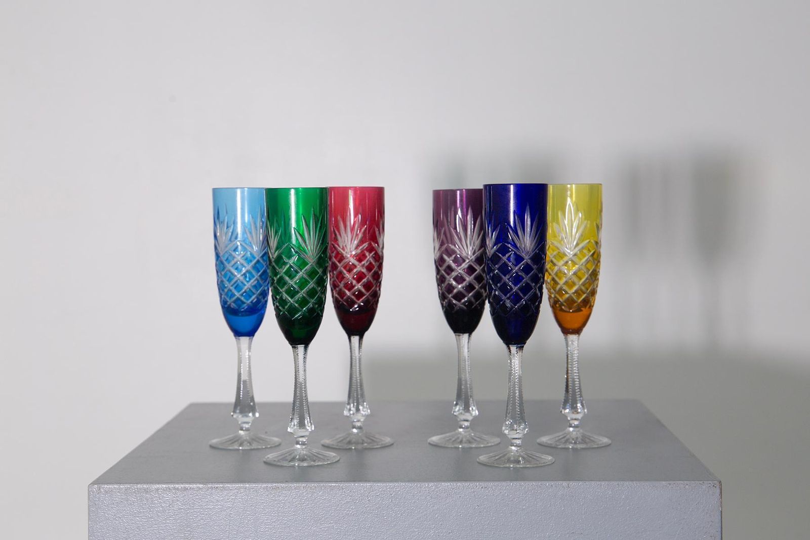 photo for sale Set Of 6 Peter Carl Faberge Odessa Crystal Champagne Flutes, Signed