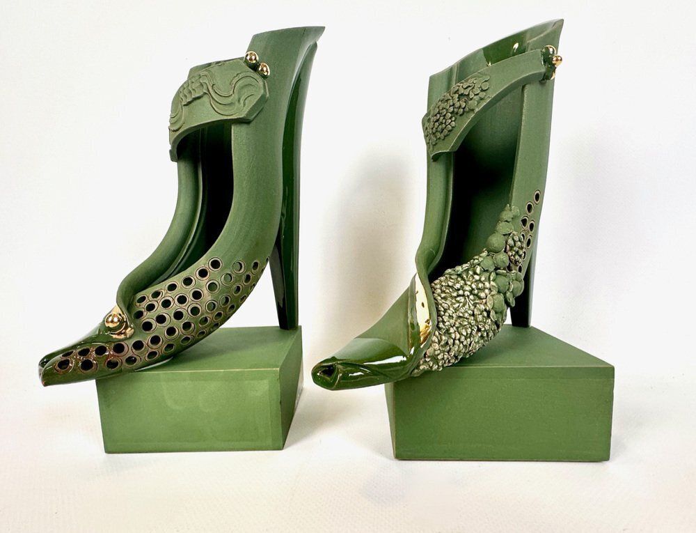 Vintage Hand Carved Ceramic Bookends By Jiří Dudycha, 2010, Set Of 2