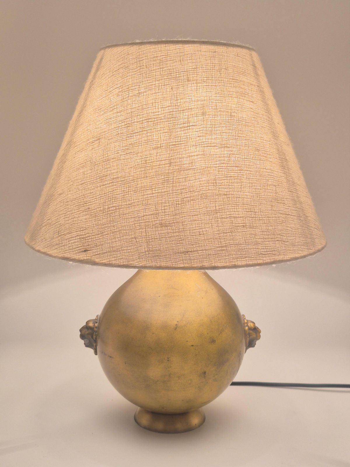 Table Lamp In Brass With Decor Of Lion, Swedish Grace 1920/30s photo furniture