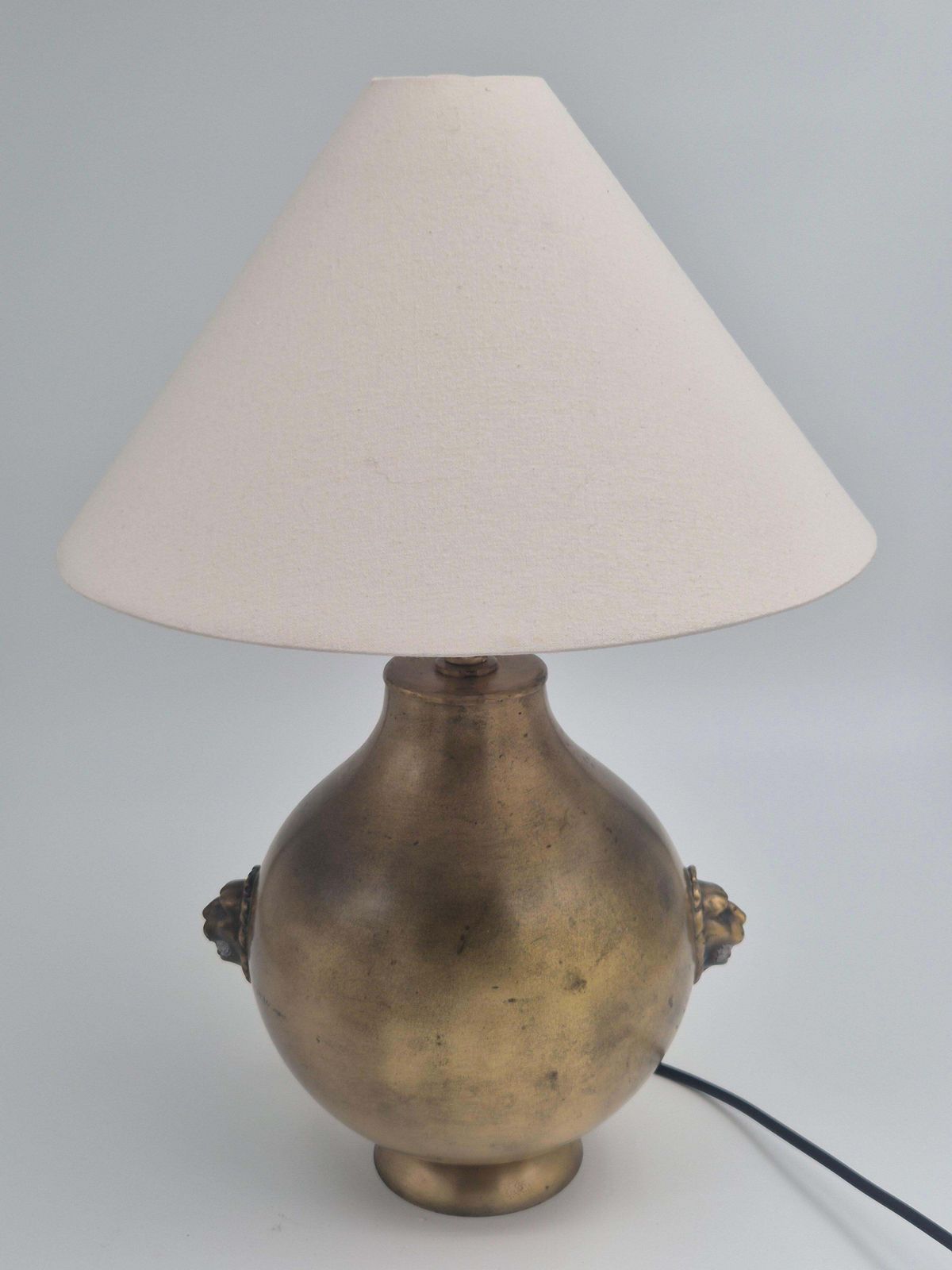 Table Lamp In Brass With Decor Of Lion, Swedish Grace 1920/30s photo vintage