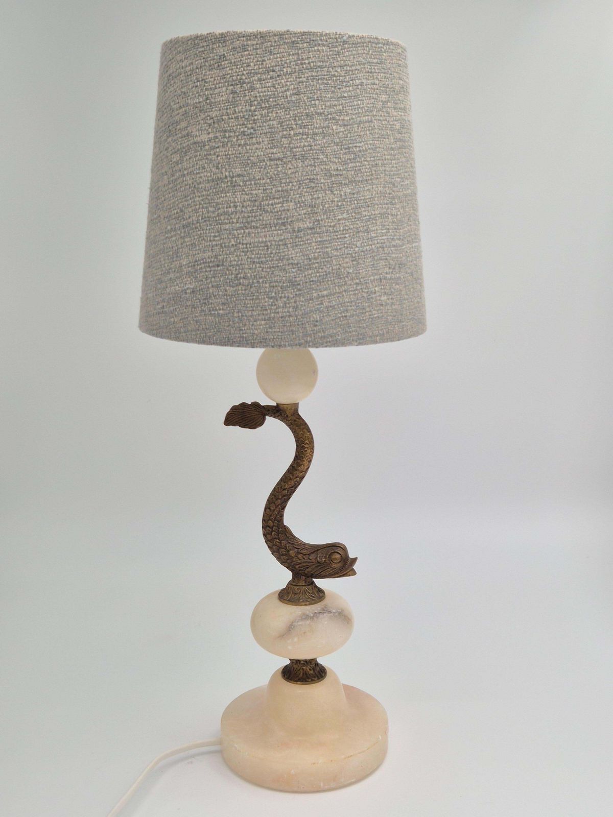 Sculptural Table Lamp In Alabaster With Decor Of Fish/Dolphin, Swedish Grace photo furniture