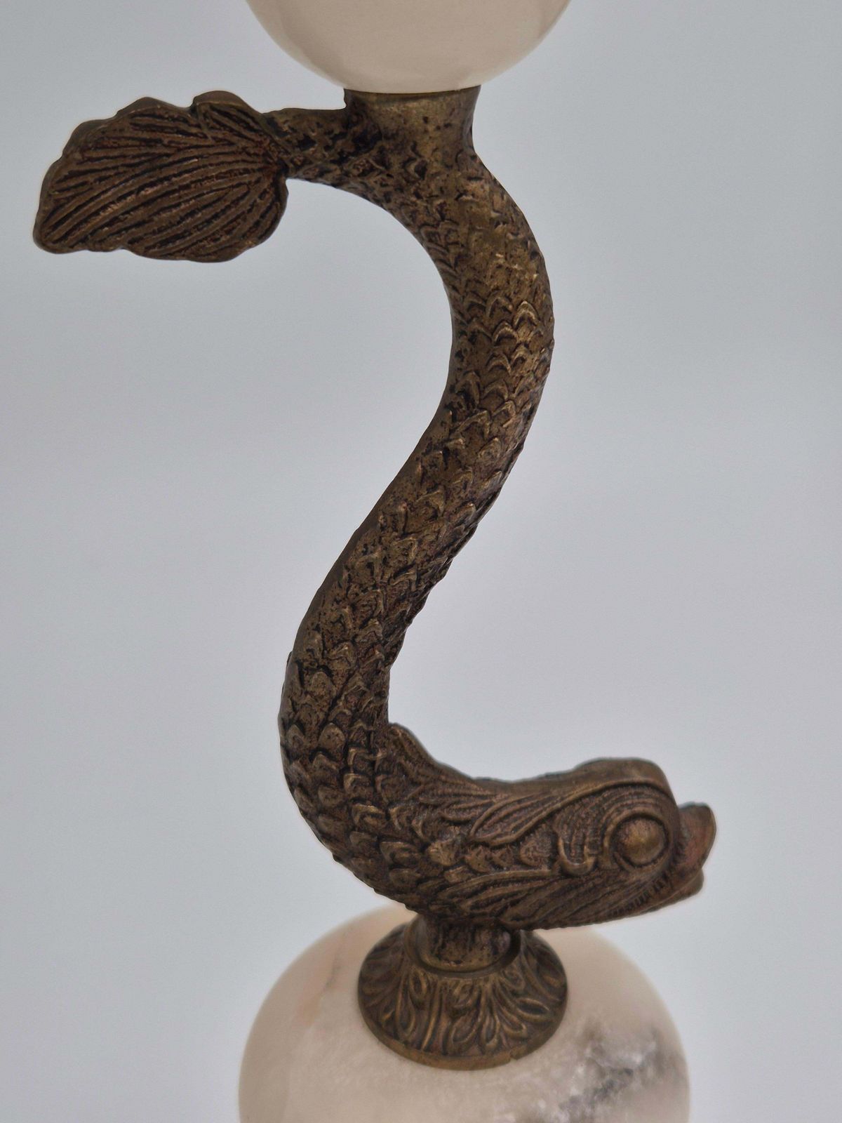 1125.0 Sculptural Table Lamp In Alabaster With Decor Of Fish/Dolphin, Swedish Grace photo