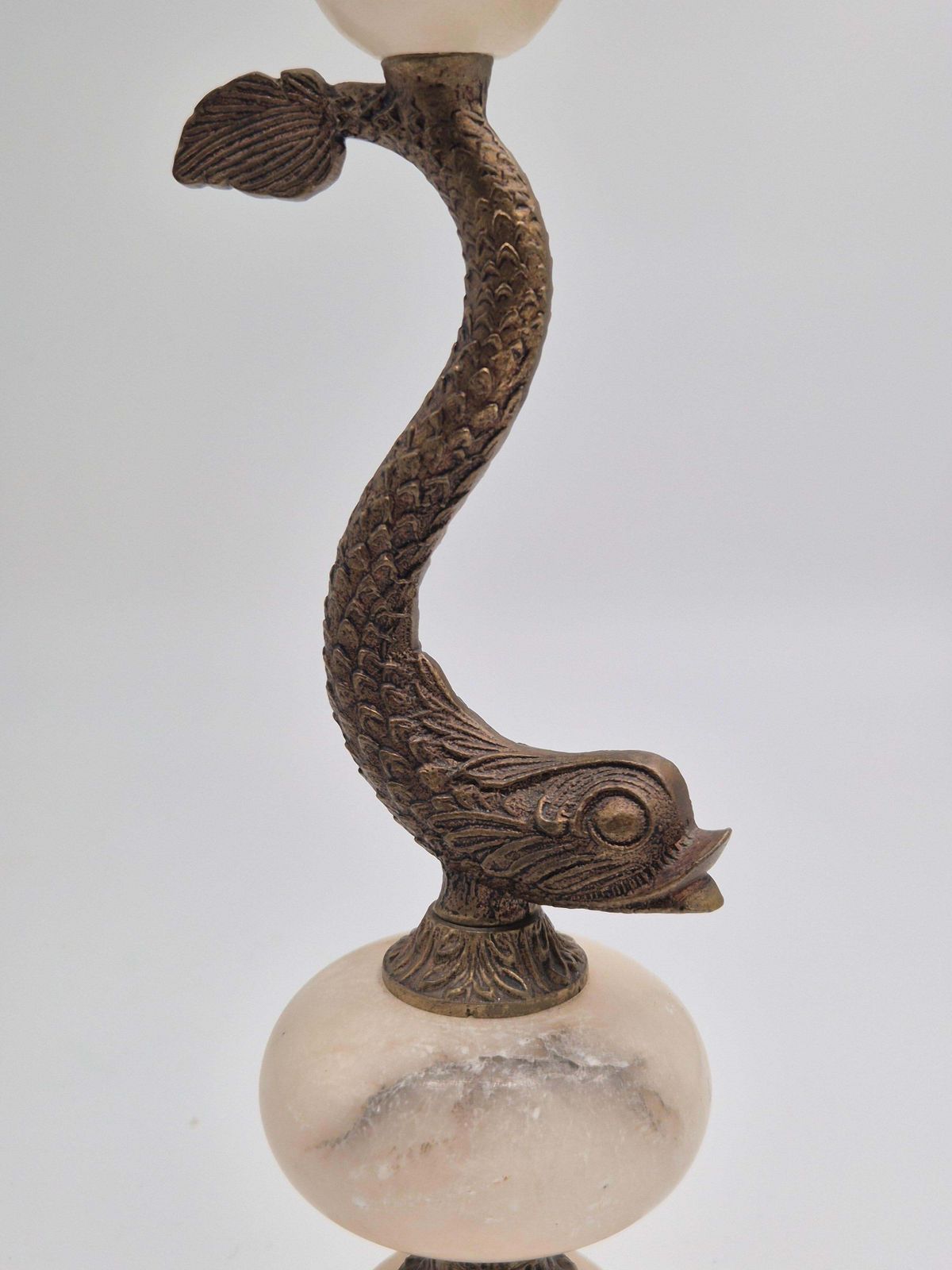 photo buy Sculptural Table Lamp In Alabaster With Decor Of Fish/Dolphin, Swedish Grace