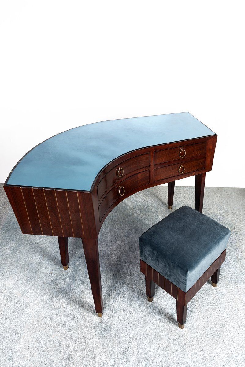Mid Century Writing Desk With Stool By Gianni Vigorelli, Set Of 2 photo for sale