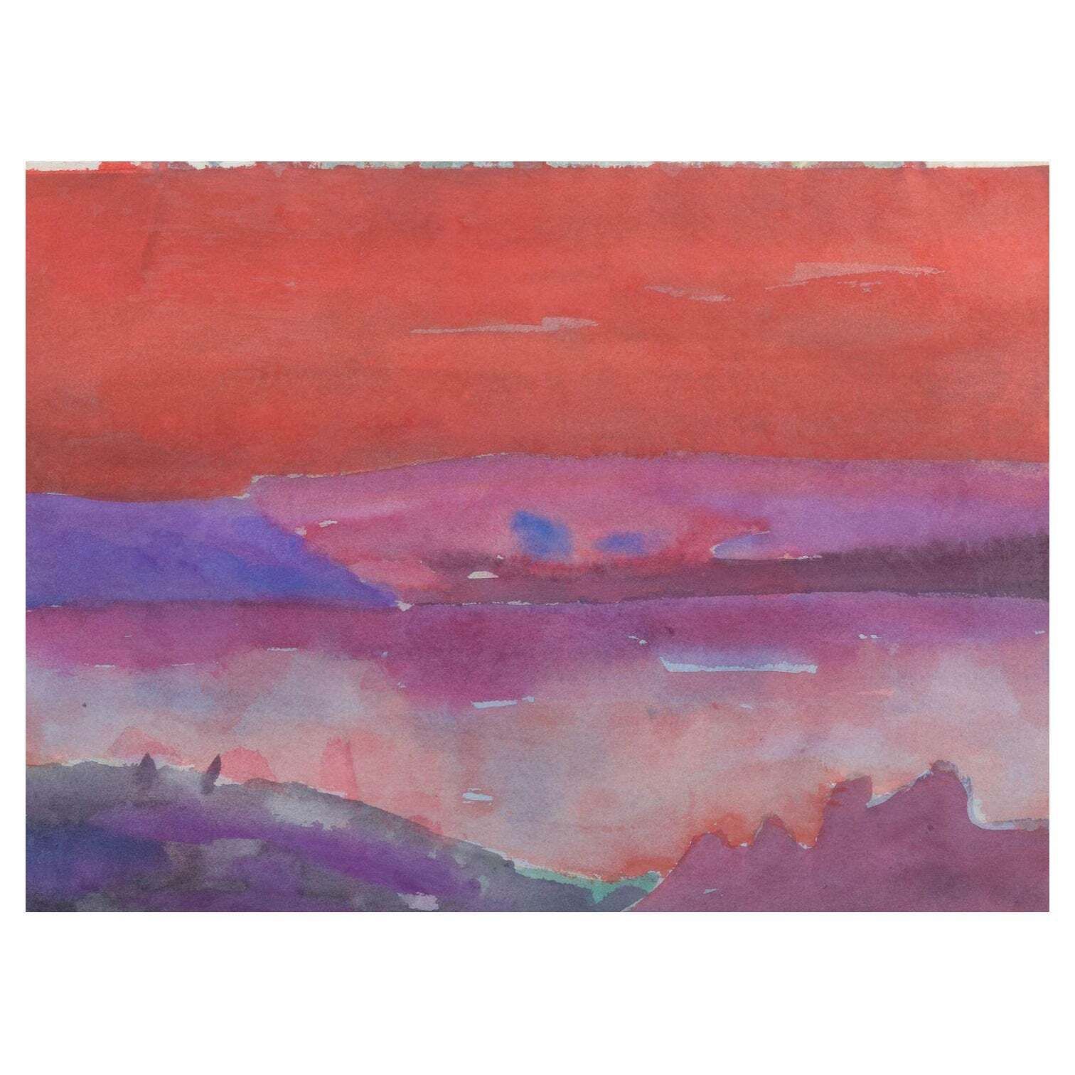 Lars Bertle. Watercolour On Paper. Abstract Landscape In Red And Violet Tones