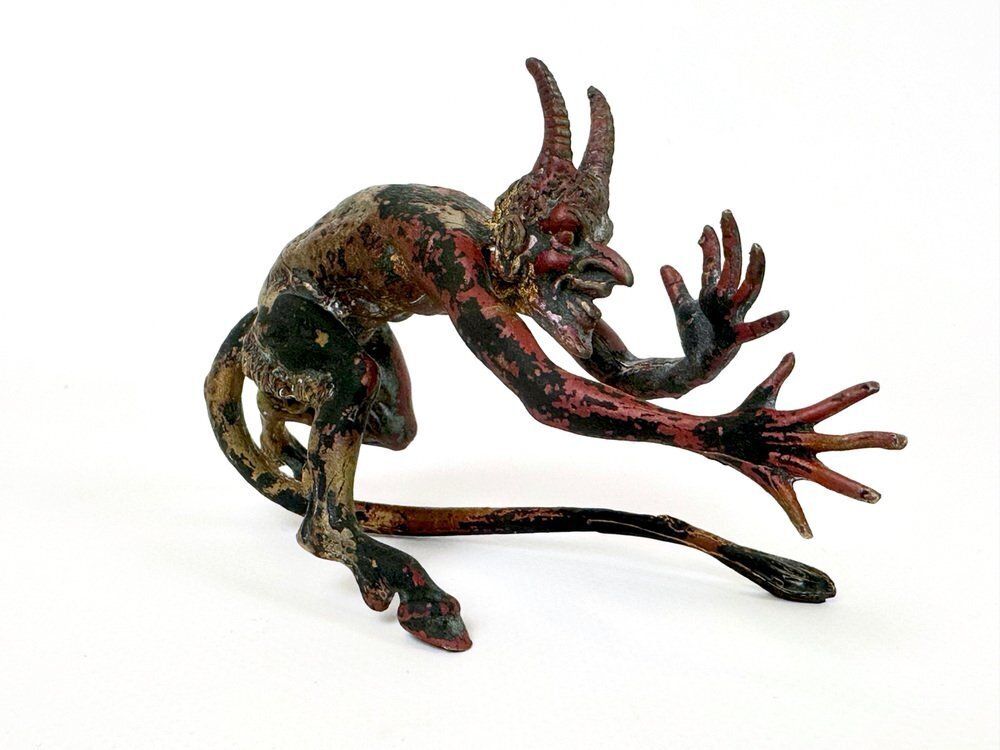 Cold Polychromed Bronze Mephisto Figurine Attributed To Franz Xaver Bergmann, Austria, 1900s photo for sale