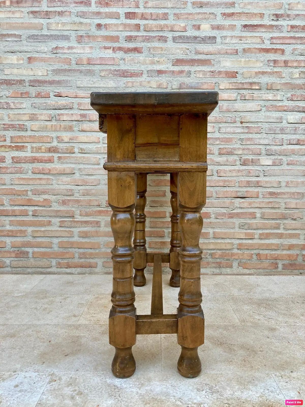 Console espagnole du début du XXe siècle, 2 tiroirs, pieds tournés photo vintage