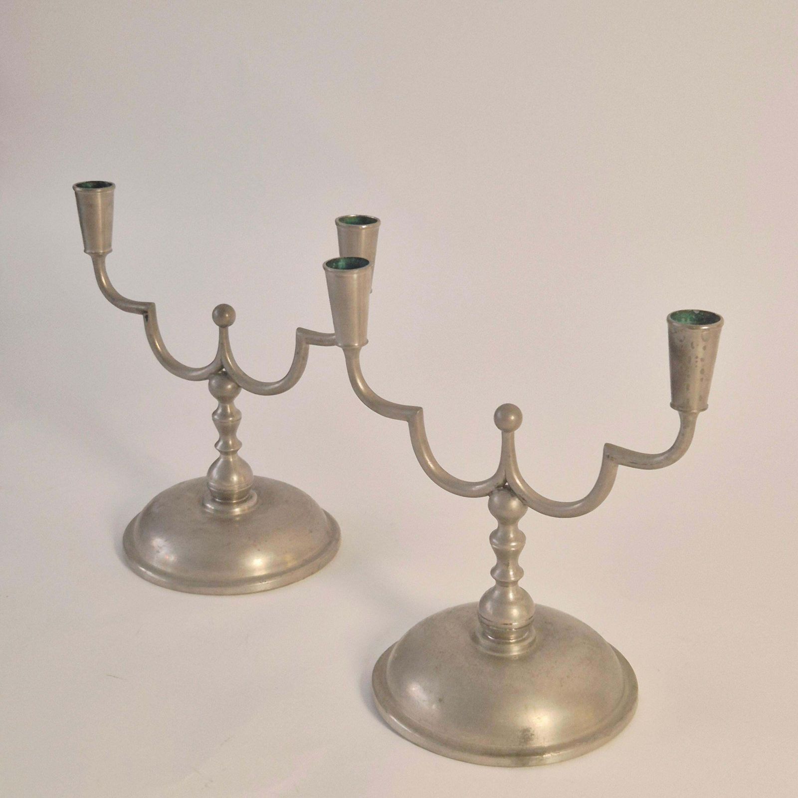 Elegant Swedish Grace Pewter Candelabras, 1 Pair By Herman Bergman 1929. photo 1120.0