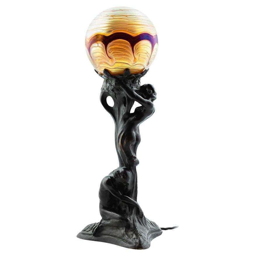 Alice Nordin, Table Lamp In Solid Bronze, Herman Bergman, Sweden Art Nouveau.