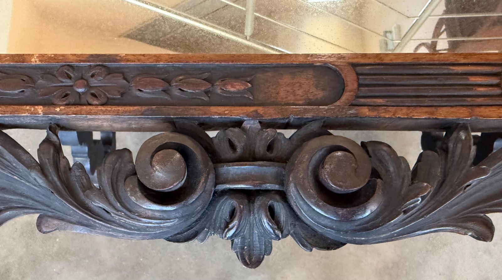 photo furniture Early 20th Spanish Black Forest Carved Mirror With Floral Motif