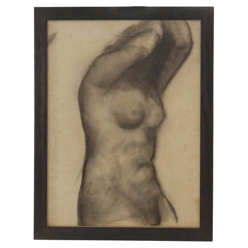 Study Of A Female Nude, Italian Futurist Charcoal Drawing