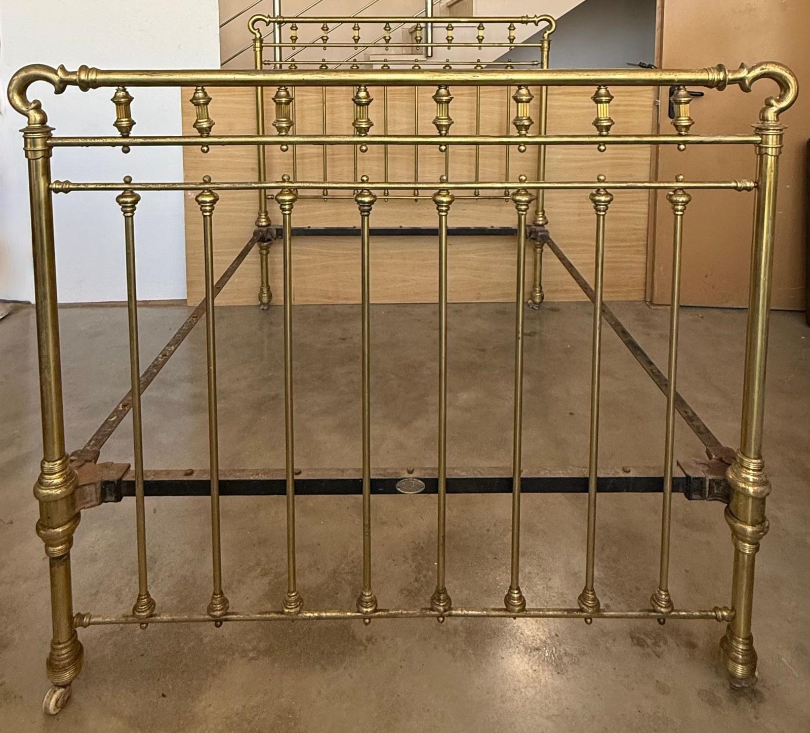 Early 20th Antique French Brass  & Bronze Bed , Queen  Size photo for sale