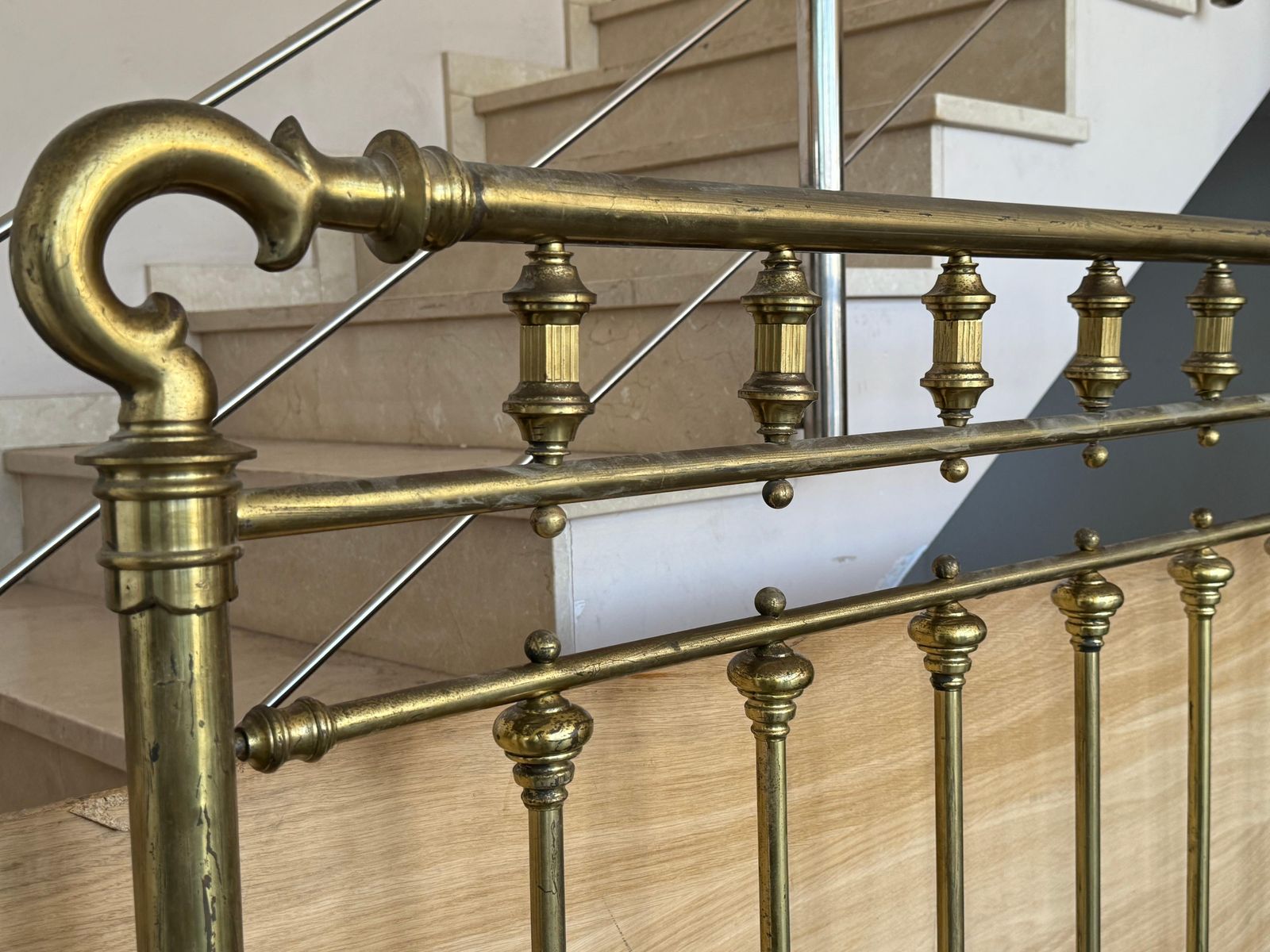 photo for sale Early 20th Antique French Brass  & Bronze Bed , Queen  Size