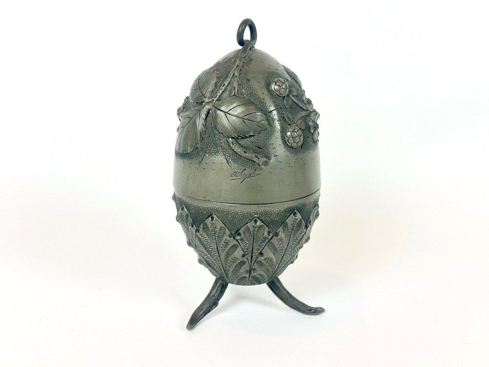 Art Nouveau French Tin Egg Box By Albert Chezal For Etains Dart, 1900s photo furniture