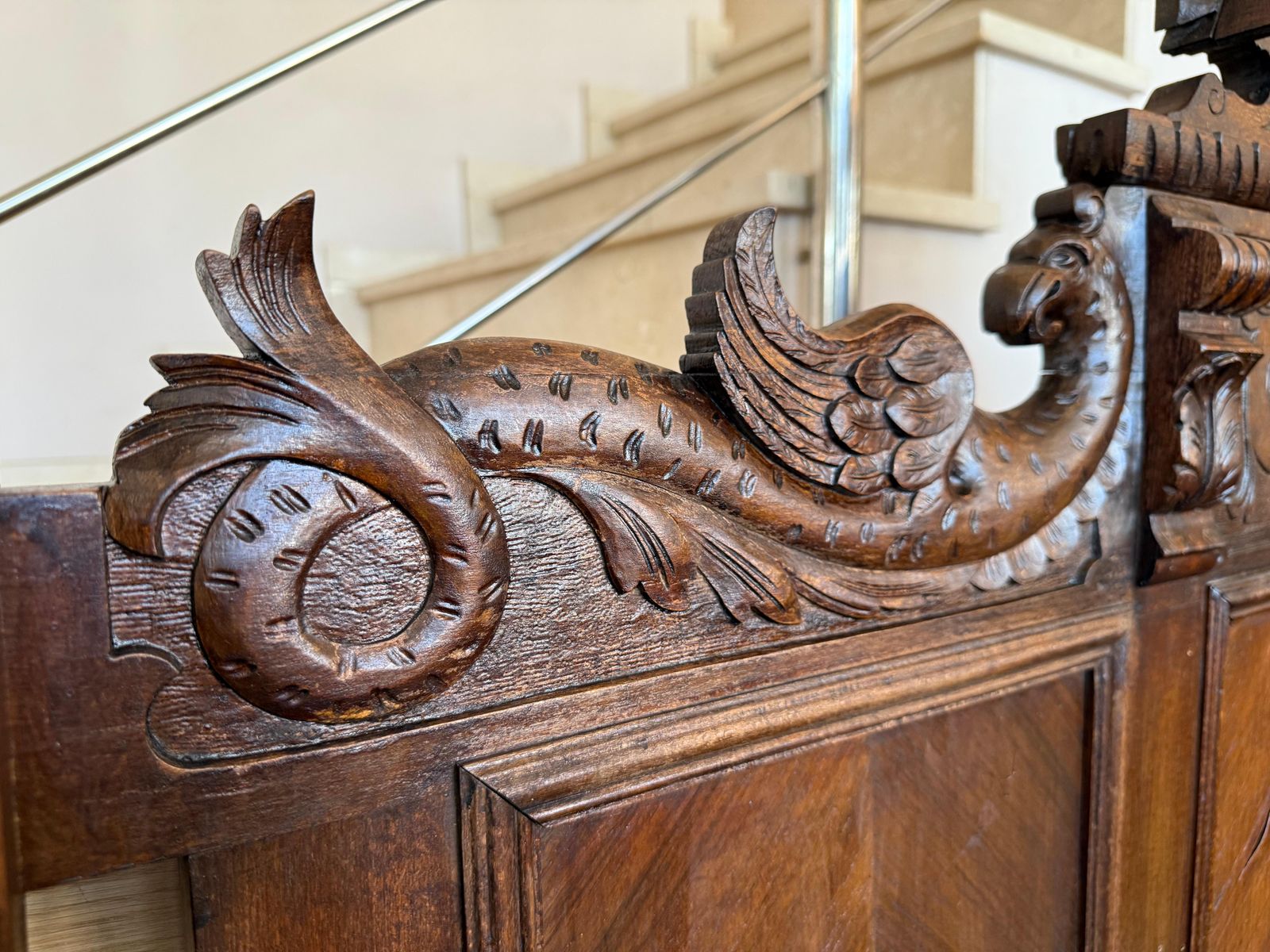 photo furniture French Louis XVI Style Walnut Carved Bed Frame, Baroque, Full/ Queen Size