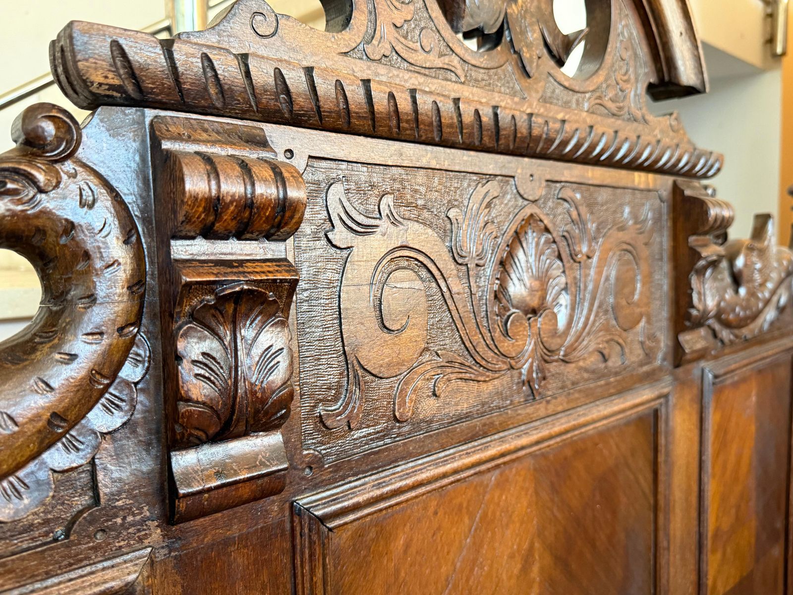 Furniture French Louis XVI Style Walnut Carved Bed Frame, Baroque, Full/ Queen Size photo