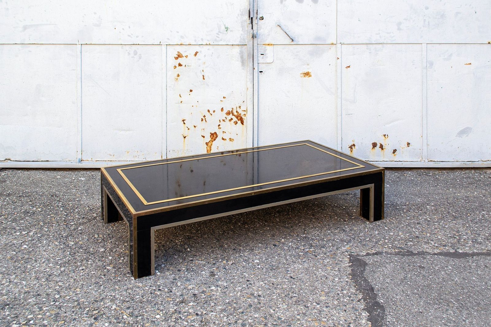 Low Table With Black Laminate Structure In Brass And Nickel Plated Metal Bands, 1970s photo furniture