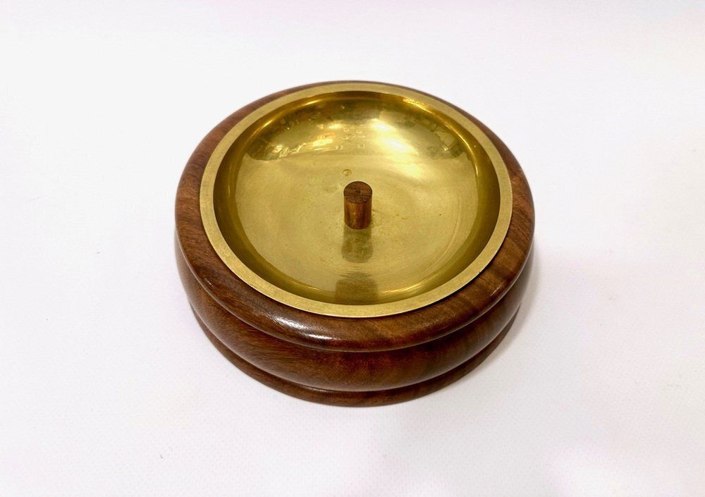 Mid Century Round Walnut And Brass Pipe Ashtray From Duk It Mcdonald Buffalo, USA, 1950s photo buy