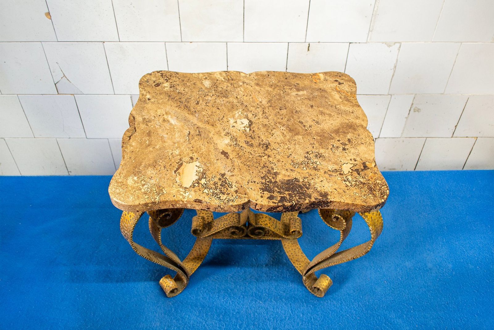 Gilded Iron And Marble Coffee Table From Colli, Italy, 1950s photo for sale